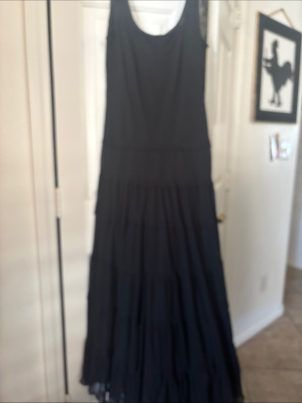 Evan Picone Black Sleeveless Tiered Maxi Dress